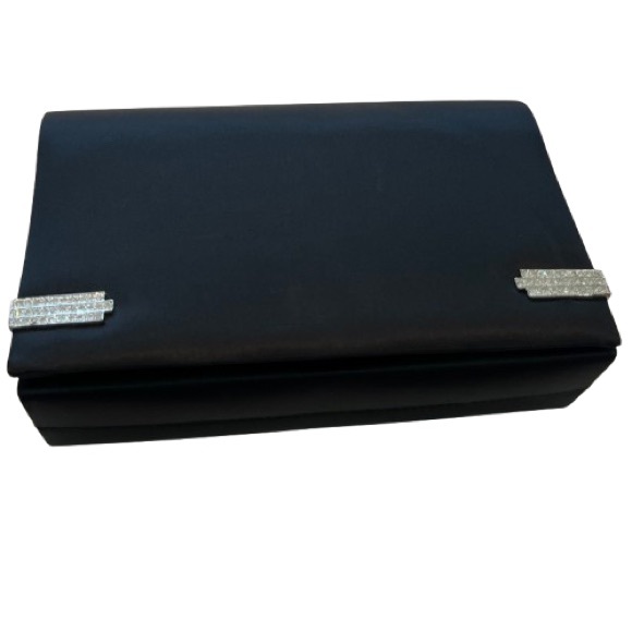 Valerie Stevens Satin Evening Bag Rhinestones Clutch Shoulder Strap Mirror - Picture 2 of 7